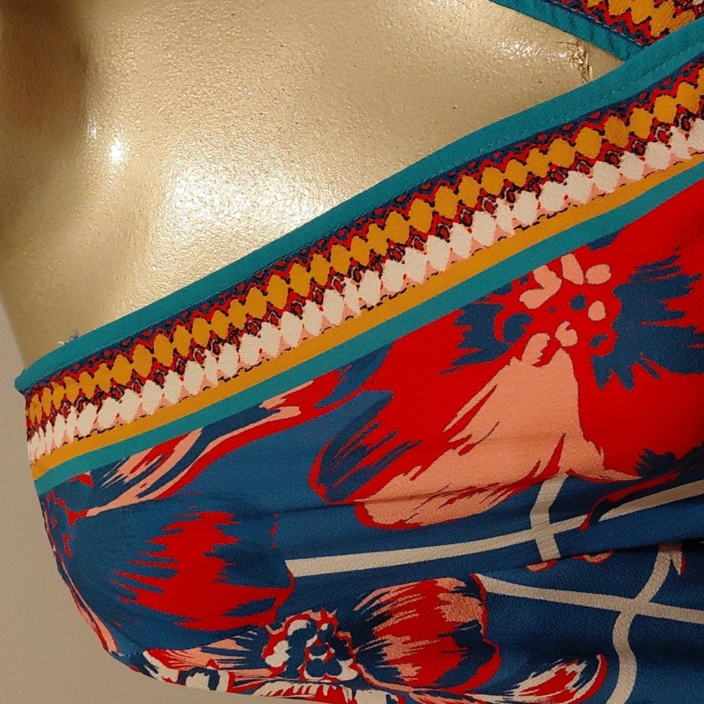 Flying Tomato Blue and Red Floral Maxi Dress With Bell Sleeves - Picture 4 of 7